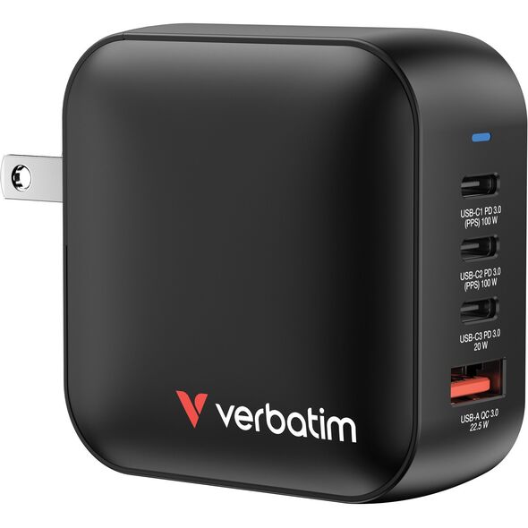 Verbatim, Φορτιστής GaN USB 3.0, USB C, γκρι, 100 W, εναλλάξιμες άκρες C,G,A