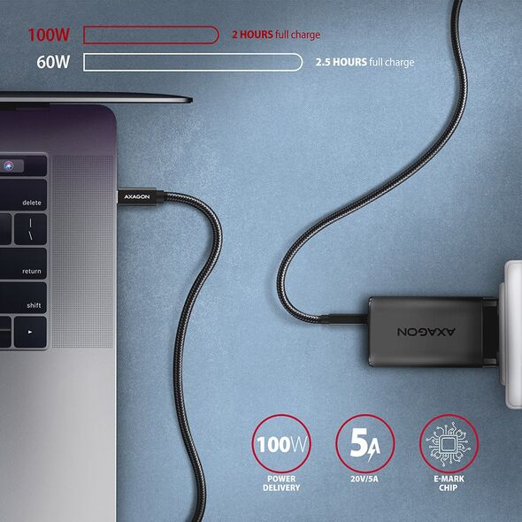 Καλώδιο AXAGON BUCM32-CM05AB, SPEED+ USB-C σε USB-C, 0.5m, USB 20Gbps, PD 100W 5A, 4K HD, ALU, πλέξη, μαύρο