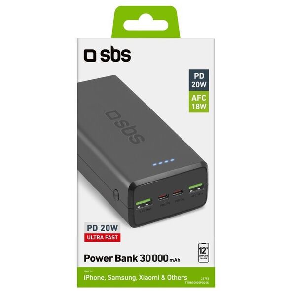 Τράπεζα ισχύος SBS TTBB30000PD20K Λιθίου-πολυμερούς (LiPo) 30000 mAh Μαύρο