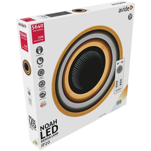 Φωτιστικό οροφής LED AVIDE NOAH, 76-82W, 3000-6400K, 5640-5900lm, ρυθμιζόμενο, 50 x 5.5cm, με τηλεχειριστήριο