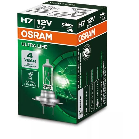 Λαμπτήρες αυτοκινήτου OSRAM Ultra Life, H7, PX26d, 55 W, 2 τεμ.