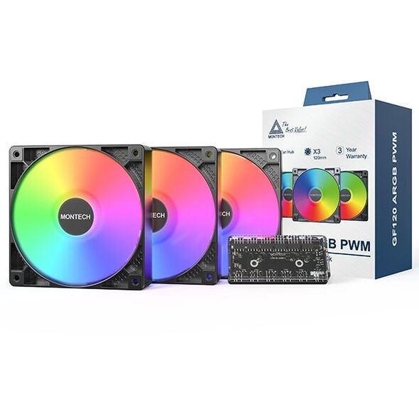 Montech GF120 PWM ARGB ανεμιστήρας, σετ 3 τεμαχίων - 120mm, μαύρο
