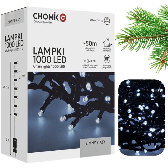 Extralink | Λαμπάκια LED | 1000L ψυχρό λευκό, μήκ. 3 + 50 μ εσωτ/εξωτ