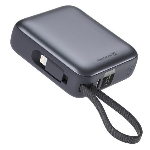Swissten Power Bank 10000 mAh με ενσωματωμένα καλώδια USB-C και Lightning
