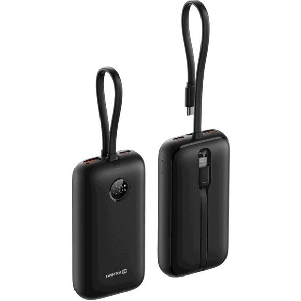 Swissten Voltbox 35W Power Bank 10000 mAh με ενσωματωμένα καλώδια USB-C και Lightning