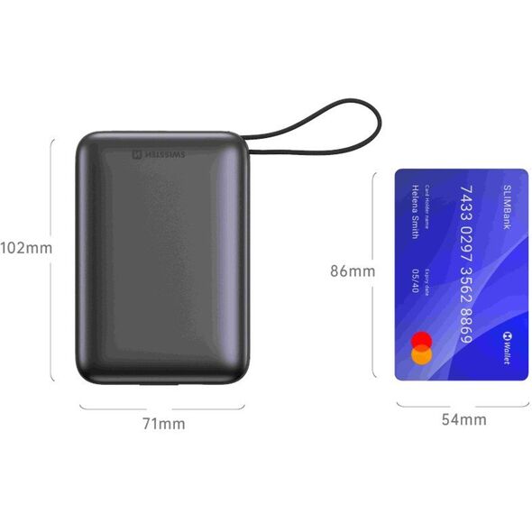 Swissten Power Bank 20000 mAh με ενσωματωμένα καλώδια USB-C και Lightning