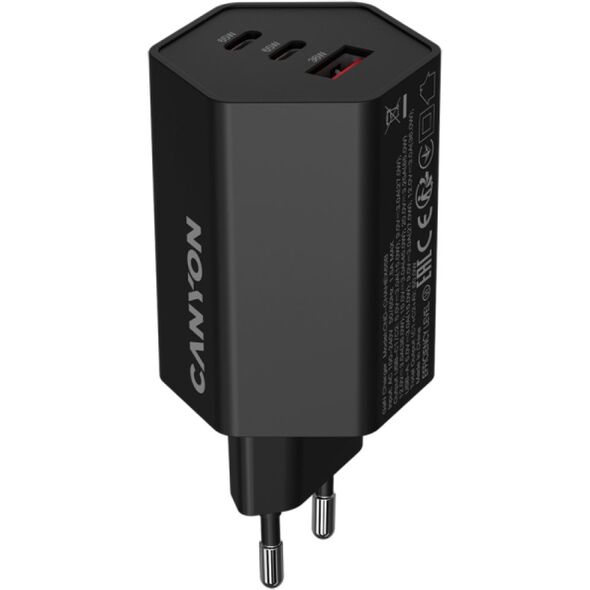 Φορτιστής CANYON HEXAGON 65 GaN 65W 2xPD 1xQC EU Μαύρο