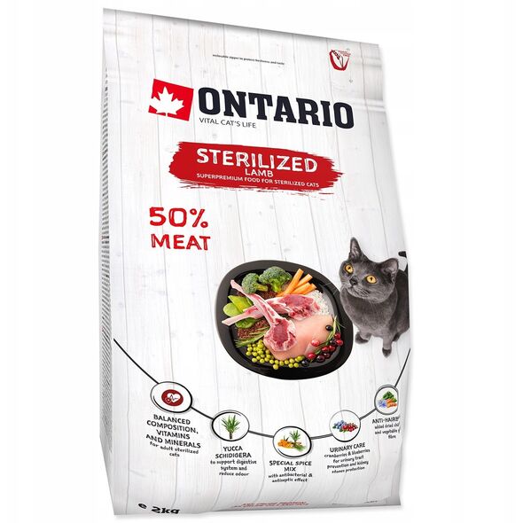 ONTARIO Γάτα Στειρωμένη αρνί 2kg (Για στειρωμένες με αρνί)