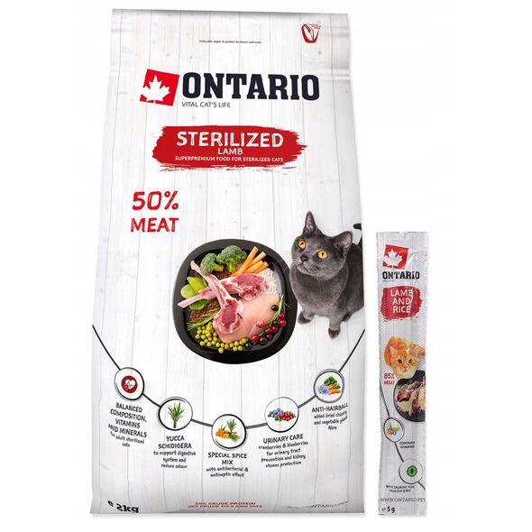 ONTARIO Γάτα Στειρωμένη αρνί 2kg (Για στειρωμένες με αρνί)
