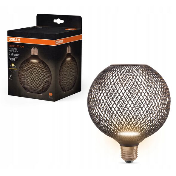 Διακοσμητικός λαμπτήρας LED OSRAM FLAT, E27 G125BK, 3.5 W, 2700K, 300 lm, NON-DIM, μαύρο χρώμα.