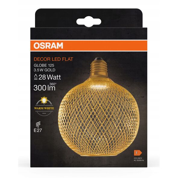 Διακοσμητικός λαμπτήρας LED OSRAM FLAT, E27 G125GD, 3.5 W, 2700K, 300 lm, NON-DIM, χρυσό χρώμα.