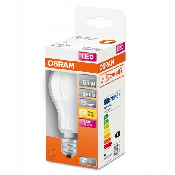 BULB LED E27 A65 9W 827 12-36V