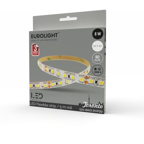 Ταινία LED Eurolight TORONTO S24-8W3-3YIP20, IP20, 40W, 3000K, 24V, 3200 lm, 5m