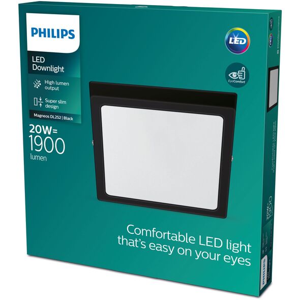 Επιφανειακός LED πίνακας PHILIPS MAGNEOS, 20W, 2700K, 1900lm, μαύρο, 28.5 x 28.5 x h2.8cm