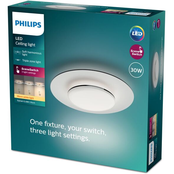 Φωτιστικό οροφής LED PHILIPS GARNET, 30W, 2700K, 3100 lm, μαύρο/λευκό, 40 x 8.9 cm