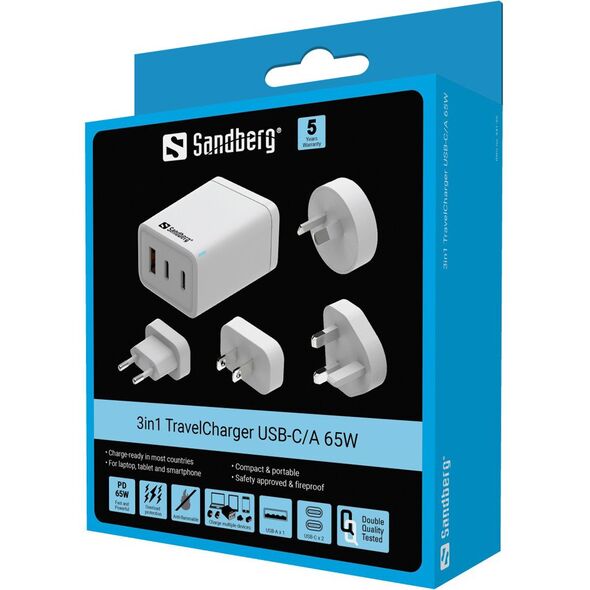 Φορτιστής Ταξιδιού 3σε1 USB-C/A 65W