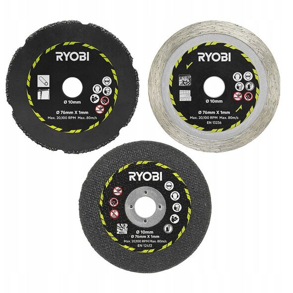 Σετ δίσκων κοπής RYOBI RAKCOT03, 76 x 10 mm, για μέταλλο, πλακάκια, πλαστικό, 3 τεμ.