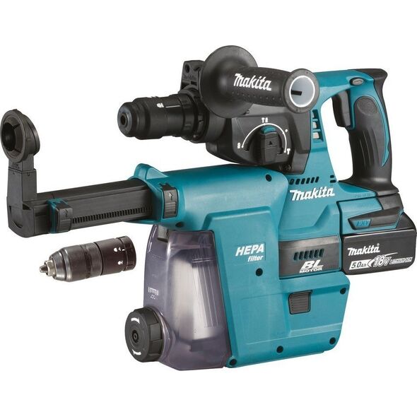 Młotowiertarka Makita Makita cordless combi hammer DHR243RTJW, 18Volt, rotary hammer (blue / black, MAKPAC size 4, 2x Li-Ion batteries 5.0 Ah, dust extraction DX07)