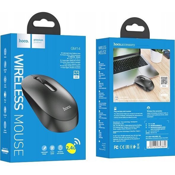 Podkładka Digitus HOCO mysz komputerowa bezprzewodowa 2,4G 1200 dpi GM14 czarna
