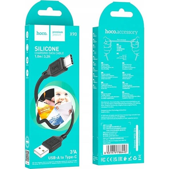 Kabel USB Hoco HOCO kabel USB A do Typ C 3A X90 1 m czarny