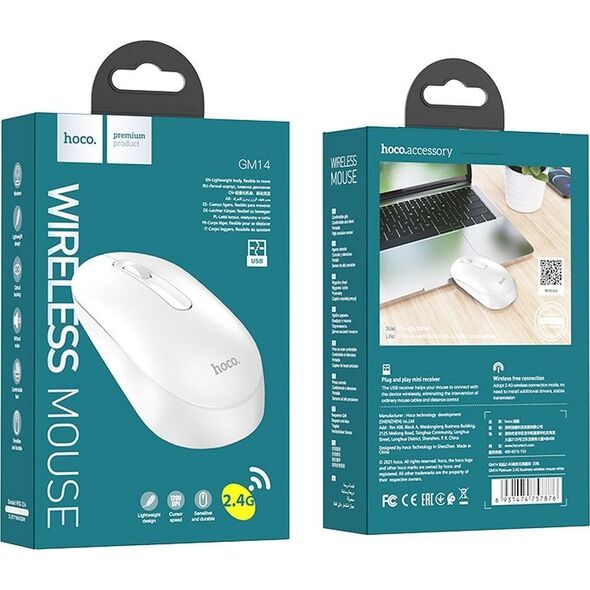 Podkładka Hoco HOCO mysz komputerowa bezprzewodowa 2,4G 1200 dpi GM14 biała