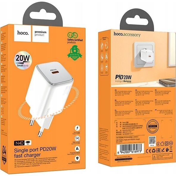 Ładowarka Hoco HOCO ładowarka sieciowa Typ C QC PD 20W N40 biała