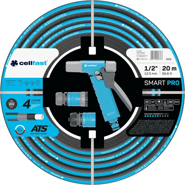 Cellfast Cellfast Wąż ogrodowy Smart  PRO ATS 1/2" 20m (C13-490) zestaw zawiera: wąż ogrodowy SMART 1/2" 20mb, zraszacz pistoletowy HYDRON, szybkozłącza stop i przelot IDEAL