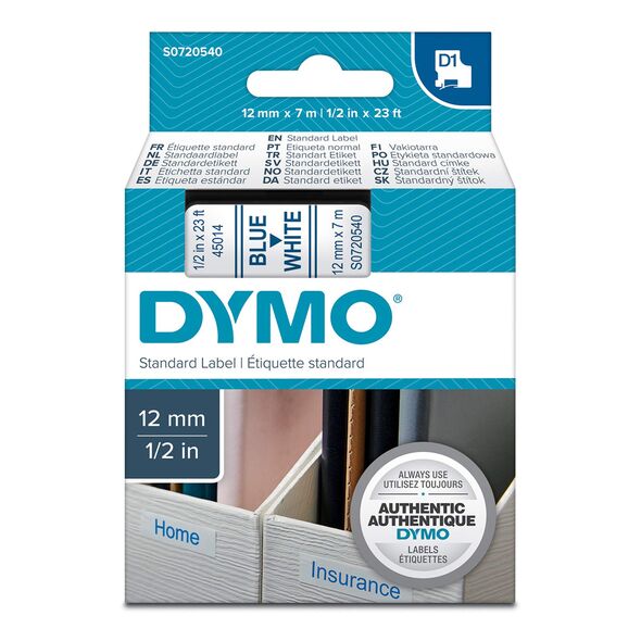 Ταινία Ετικετογράφου DYMO Standard 45014 12 mm x 7 m (Μπλέ Γράμματα σε Λευκό Φόντο) (S0720540) (DYMO45014) έως 12 άτοκες Δόσεις