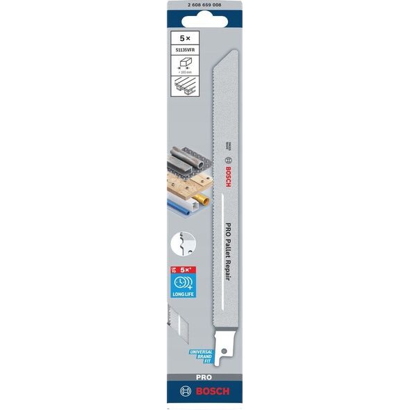 BOSCH BRZESZCZOT DO PIŁY SZABLASTEJ PRO PALLET REPAIR S1135VFR 1,25 x 19 x 225mm /5szt.