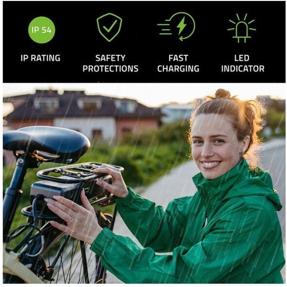 qoltec Ładowarka do roweru skutera elektrycznego XIAOMI 36V | 42V | 2A |8.0*.8.0mm+pin | wodoodporna + kabel zasilający