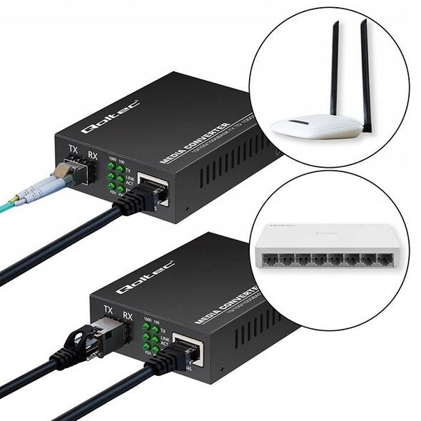 Switch niezarządzalny Qoltec Dwukierunkowy Media Konwerter 1x RJ45 1x SFP | 1000Mb/s | 5V