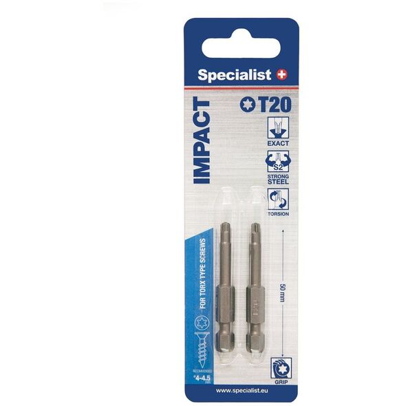 SPECIALIST+ μύτη TORX GRIP T20, 50mm, 2 τεμ.