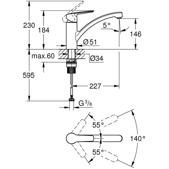 GROHE START μίκτης νεροχύτη, χρώμα supersteel