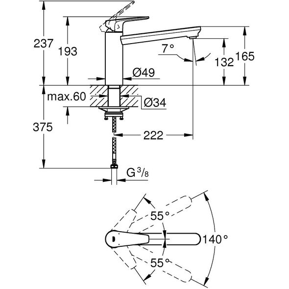 Μίκτης νεροχύτη GROHE Start Edge, χρώμιο
