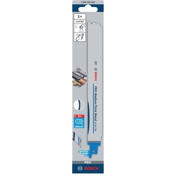 BOSCH BRZESZCZOT DO PIŁY SZABLASTEJ PRO MEDIUM-THICK METAL PRECISE S1137BEF 1,1 x 25 x 225mm /2szt.