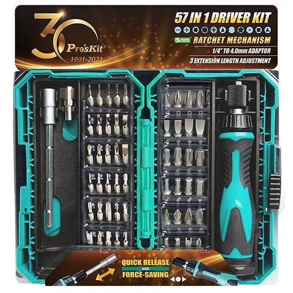 Atsuktuvo ir antgaliu komplektas 57 daliu SD-9857M Pro'sKit