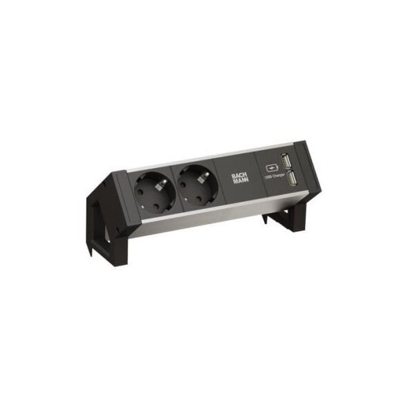 Bachmann BACHMANN DESK2 ALU BLACK 2x gniazdo z uziemieniem 1x ładowarka USB