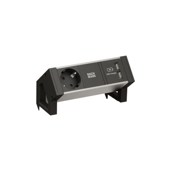Bachmann BACHMANN DESK2 ALU BLACK 1x gniazdo z uziemieniem 1x ładowarka USB GST18