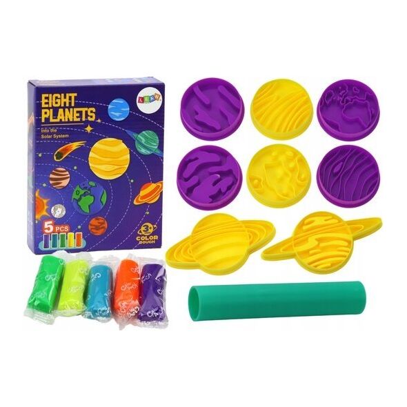 LeanToys Zestaw Plastyczny Ciastolina 8 Planet Foremki 5 Kolorów