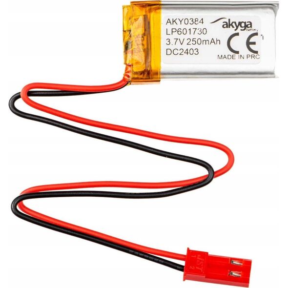 Akumulator Li-Po LP601730 Akyga AKY0384 3.7V / 250mAh PCM złącze JST 2-Pin 150mm