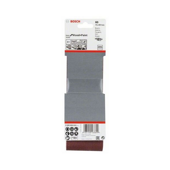 Bosch Zestaw taśm szlifierskich X440 75 x 457mm ziarnistość 60 3szt. (2608606033)