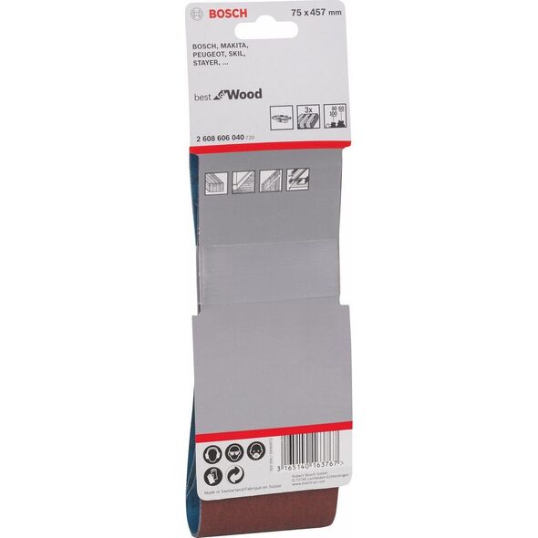 Bosch Bosch Taśma szlifierska 75x457mmP60/80/100 3 szt.