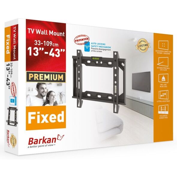 Barkan Wieszak TV 43 Uchwyt Ścienny do Telewizora 13-43 Slim 25mm Blokada