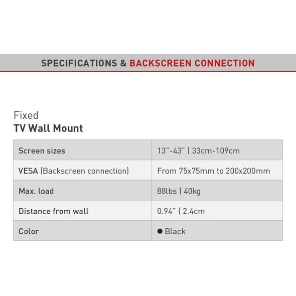 Barkan Wieszak TV 43 Uchwyt Ścienny do Telewizora 13-43 Slim 25mm Blokada