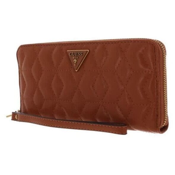 Πορτοφόλι Guess, Elenia, Υφασμάτινο, SLG Large Zip, Cognac, Για Γυναίκες