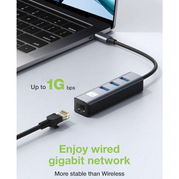 Adapter Techly Karta Sieciowa USB-C 3.1 na RJ45 Gigabit z Hubem 3x USB 3.0
