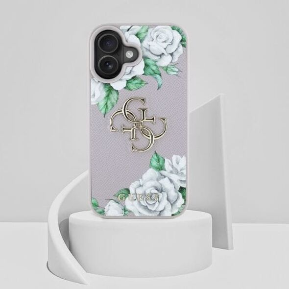 Etui Guess Grained Roses Big 4G logo do  iPhone 16 fioletowy
