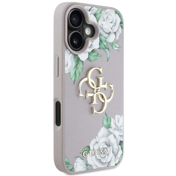 Etui Guess Grained Roses Big 4G logo do  iPhone 16 fioletowy