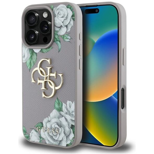 Etui Guess Grained Roses Big 4G logo do  iPhone 16 Pro Max fioletowy
