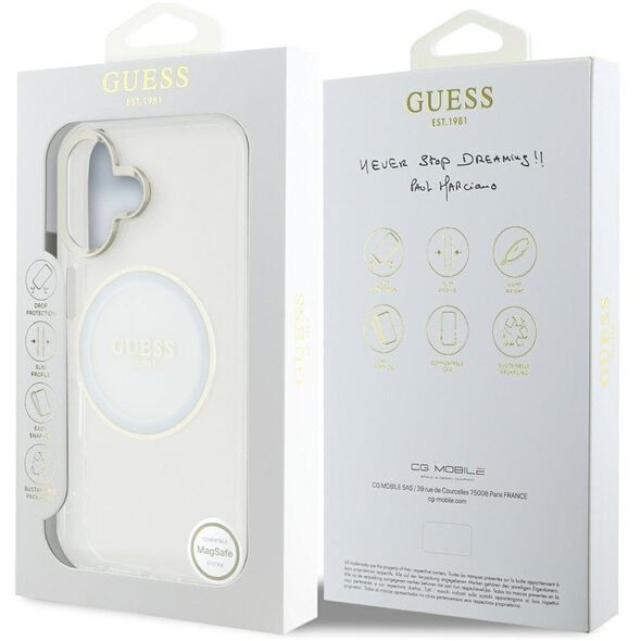 Etui Guess IML Metal Colored Circle      Classic Logo MagSafe do iPhone 16 biały